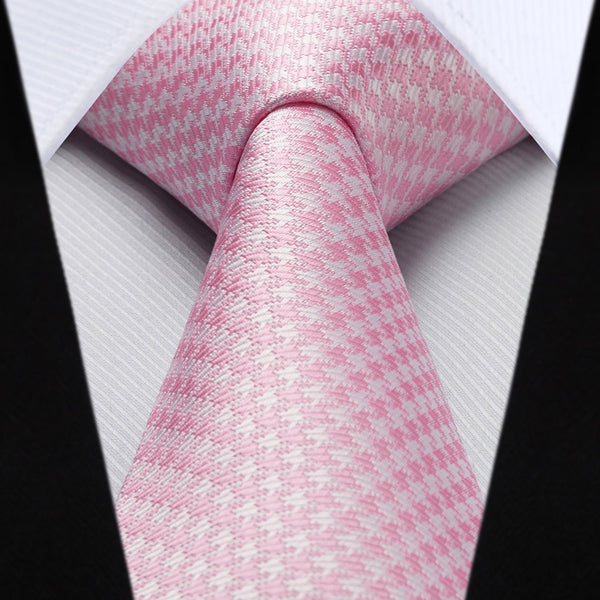 Houndstooth Tie Handkerchief Set - PINK/WHITE