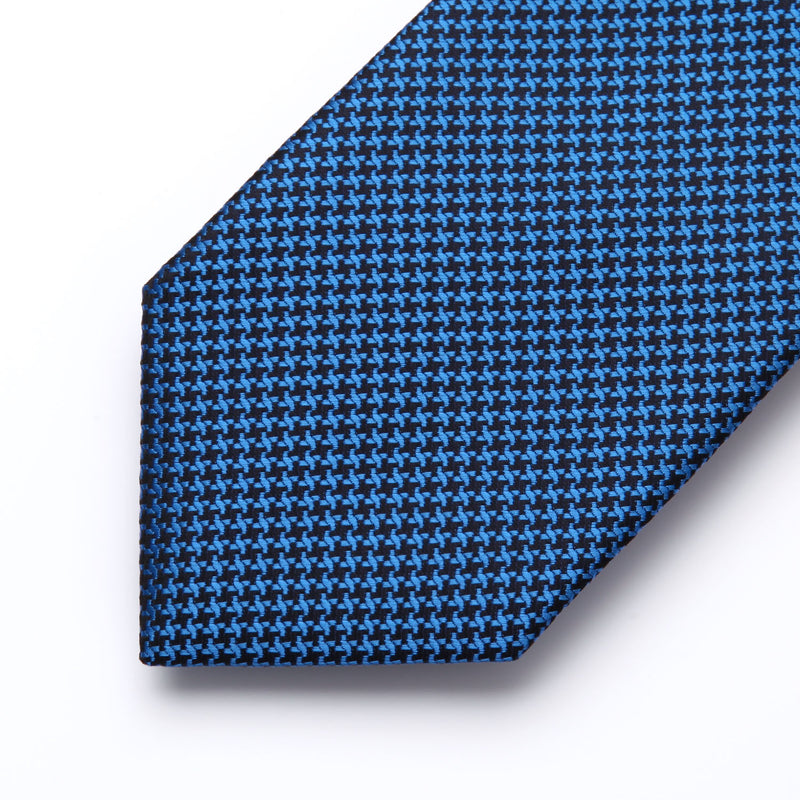 Houndstooth Tie Handkerchief Set - BLUE/BLACK 