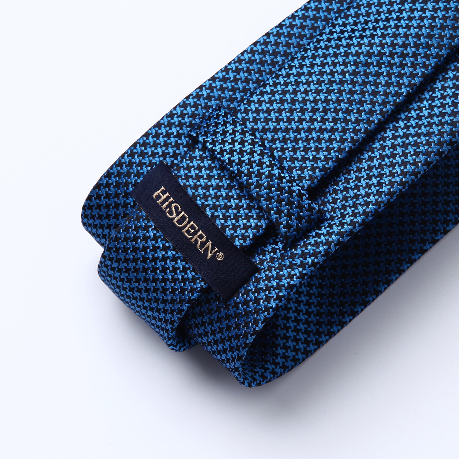 Houndstooth Tie Handkerchief Set - BLUE/BLACK