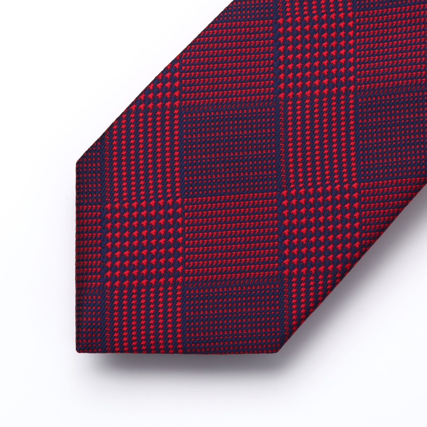 Plaid Tie Handkerchief Set - B-02 RED/NAVY BLUE