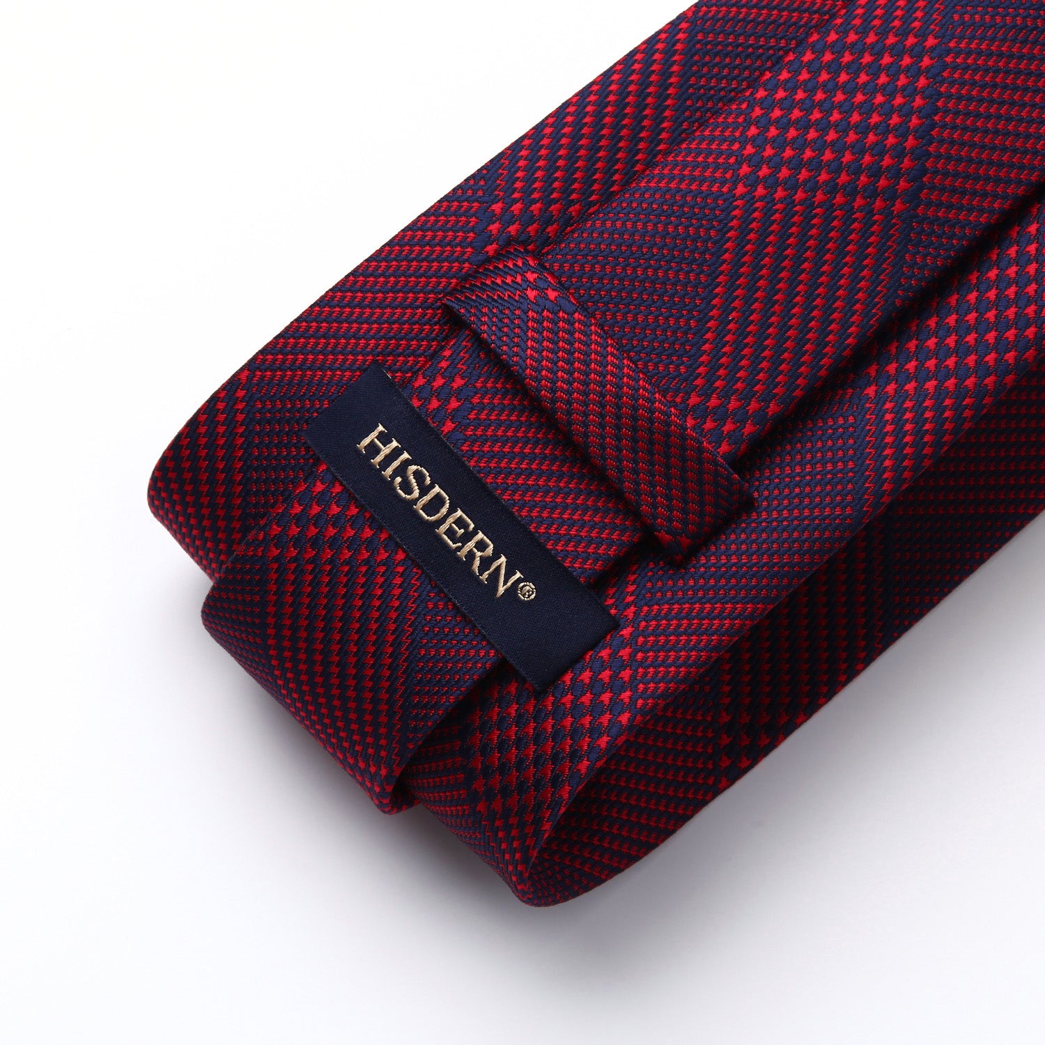 Plaid Tie Handkerchief Set - B-02 RED/NAVY BLUE