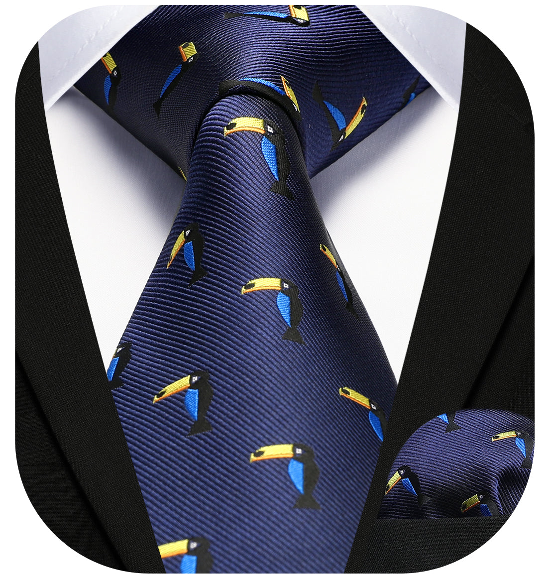 Parrot Tie Handkerchief Set - 06-NAVY BLUE