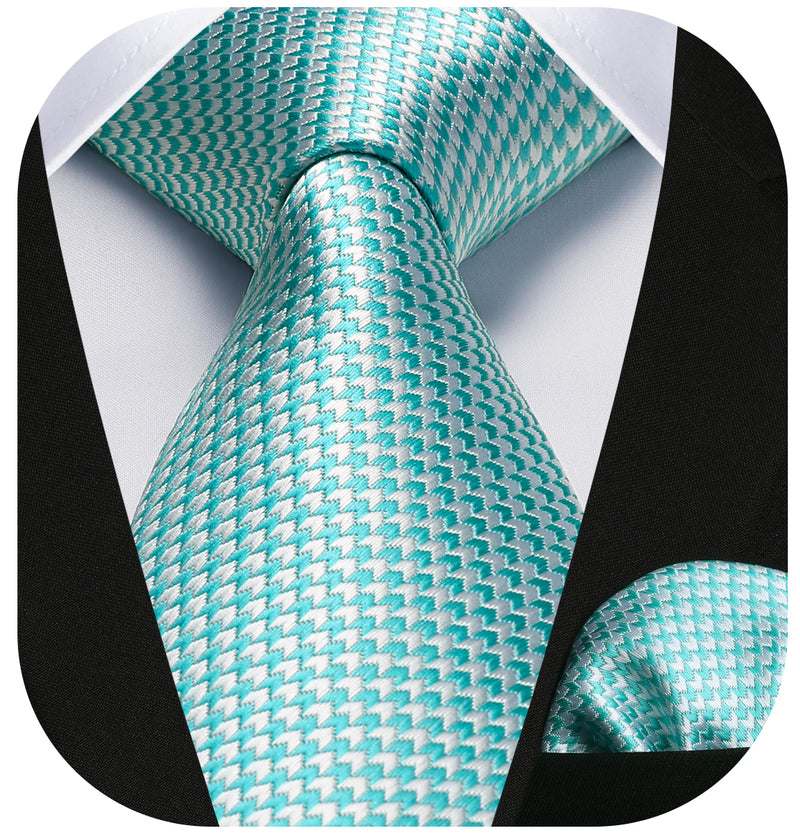 Houndstooth Tie Handkerchief Set - Z-MINT GREEN-WHITE 