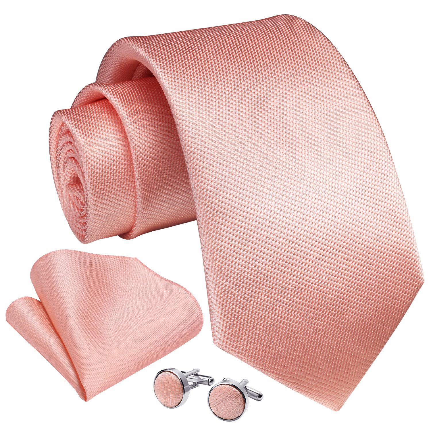 Stripe Tie Handkerchief Cufflinks - A02-PEACH