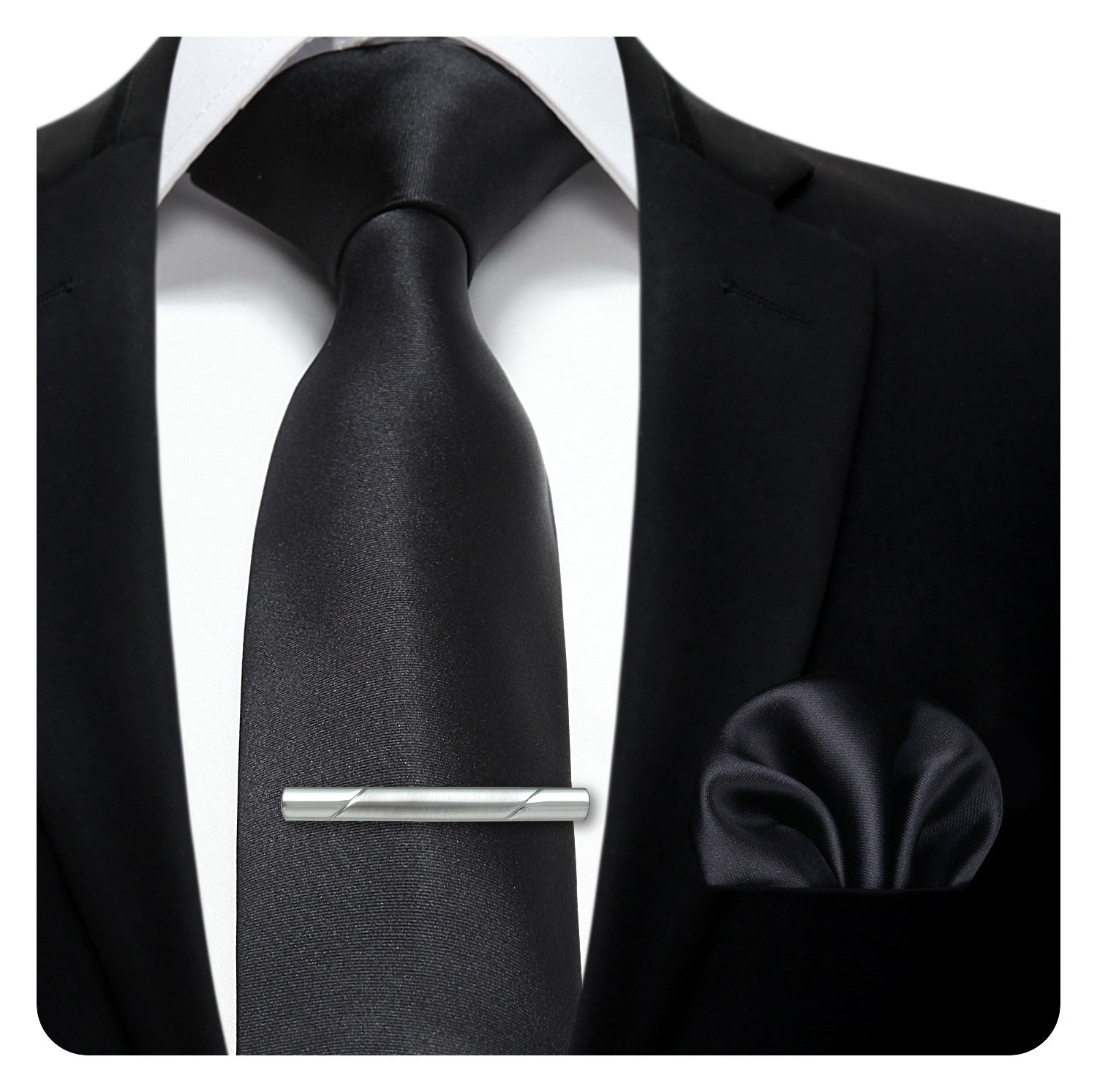 Solid Tie Handkerchief Clip - BLACK