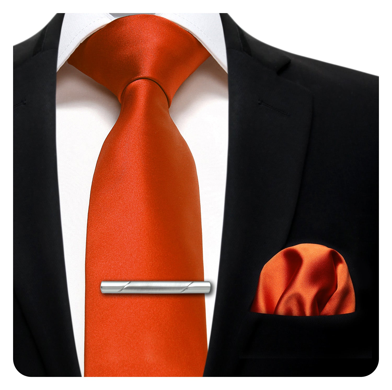 Solid Tie Handkerchief Clip - ORANGE