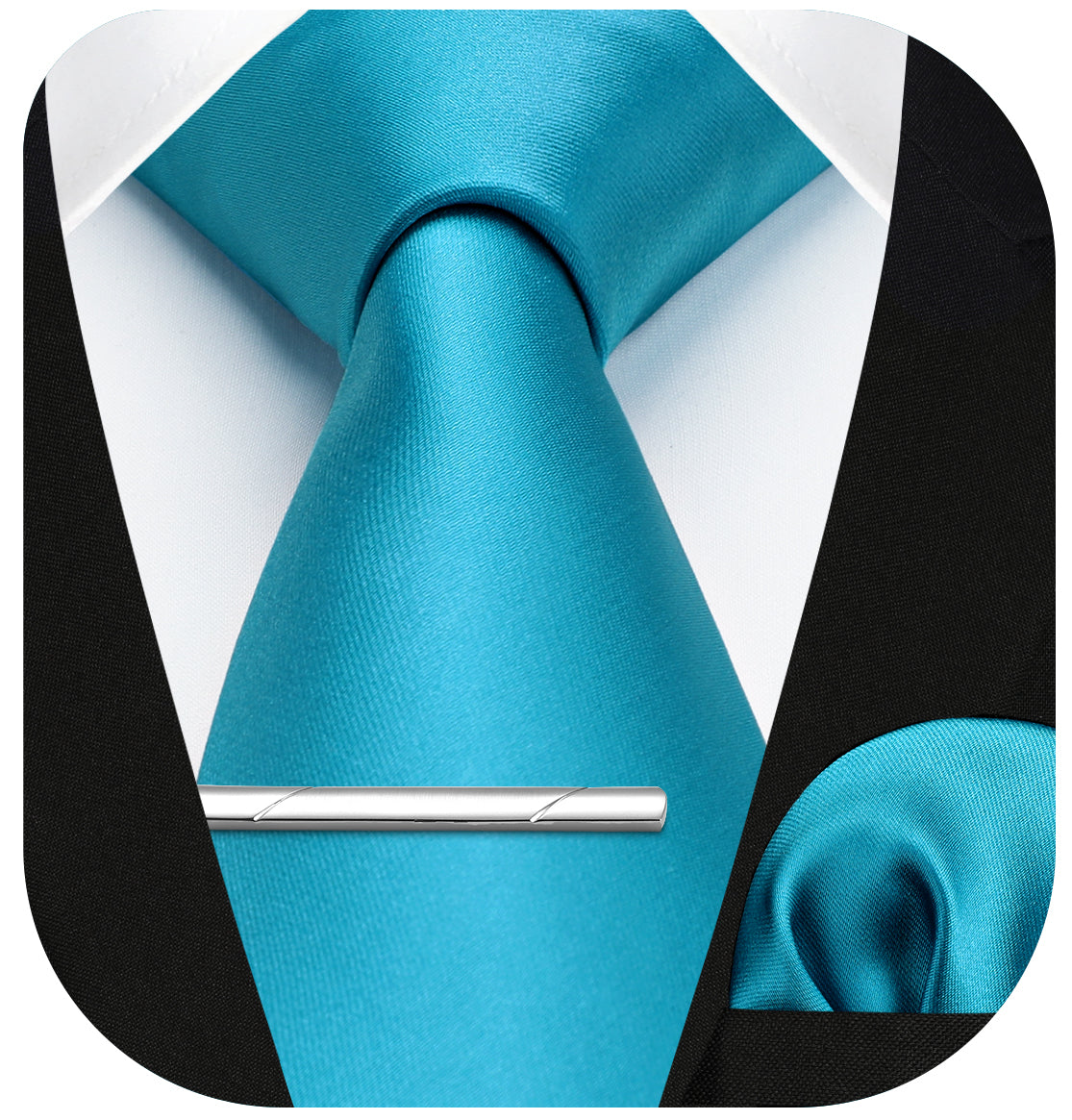 Solid Tie Handkerchief Clip - AQUA-1
