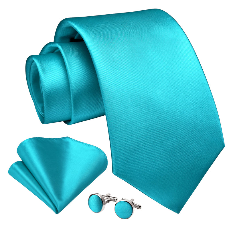 Solid Tie Handkerchief Cufflinks - D2-AQUA 