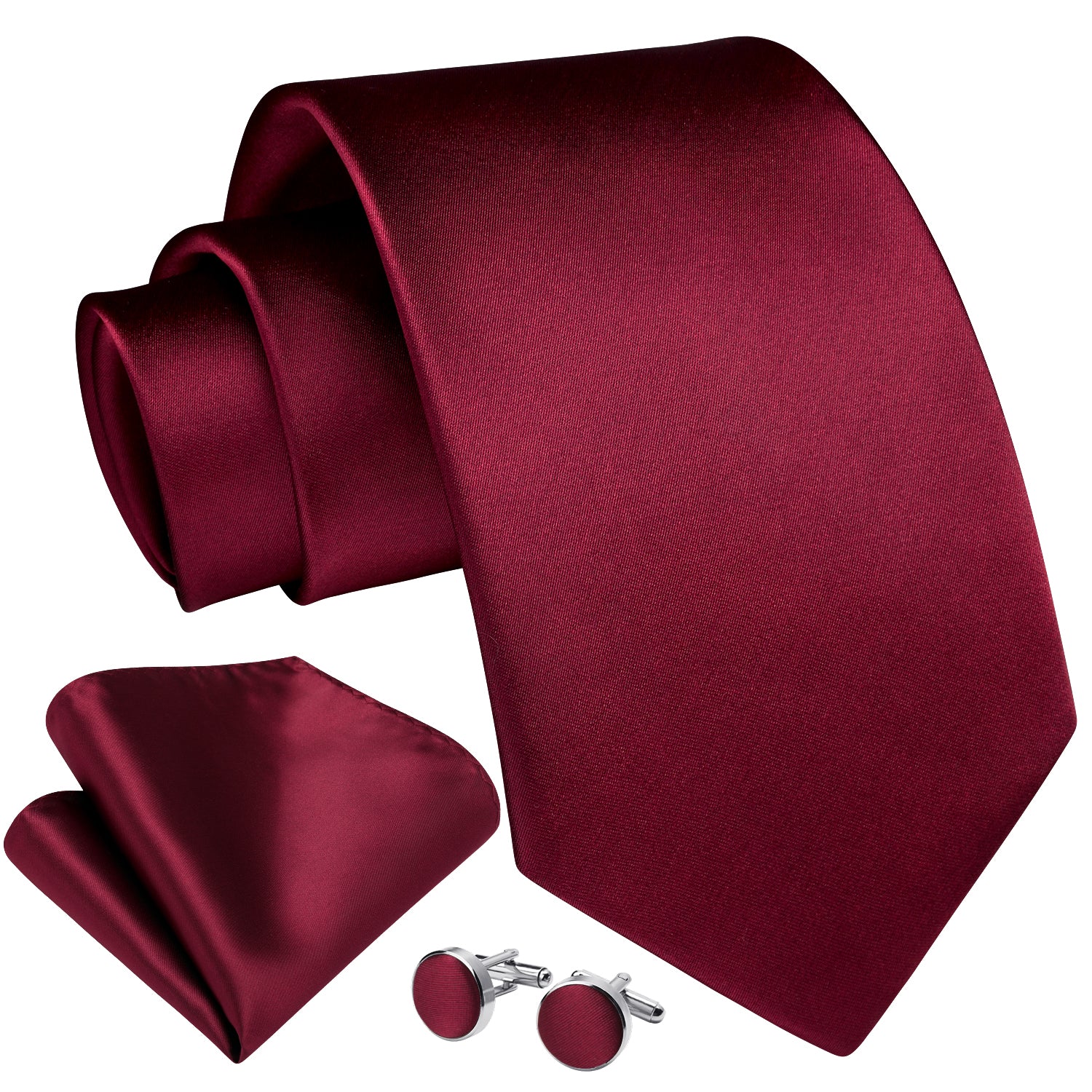 Solid Tie Handkerchief Cufflinks - H2-BURGUNDY
