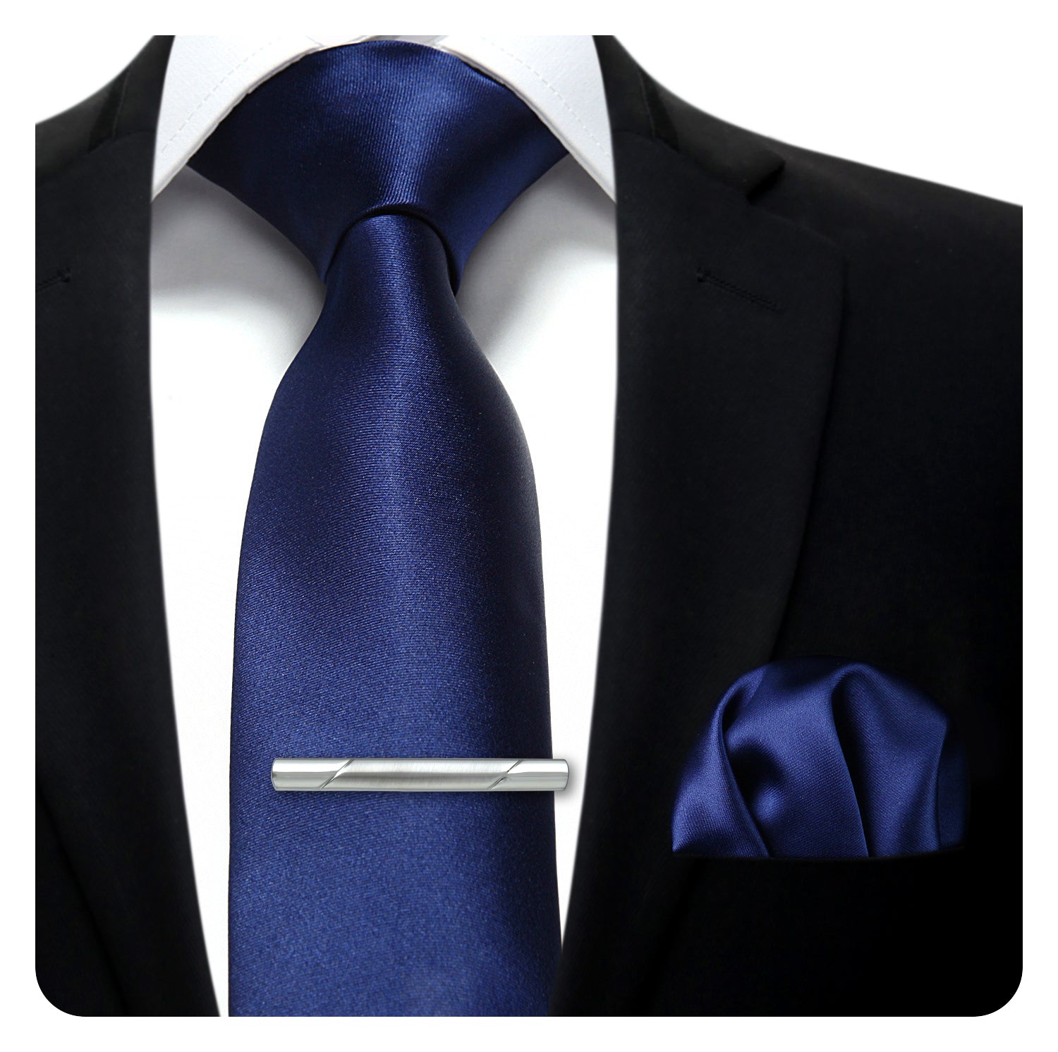 Solid Tie Handkerchief Clip - NAVY BLUE