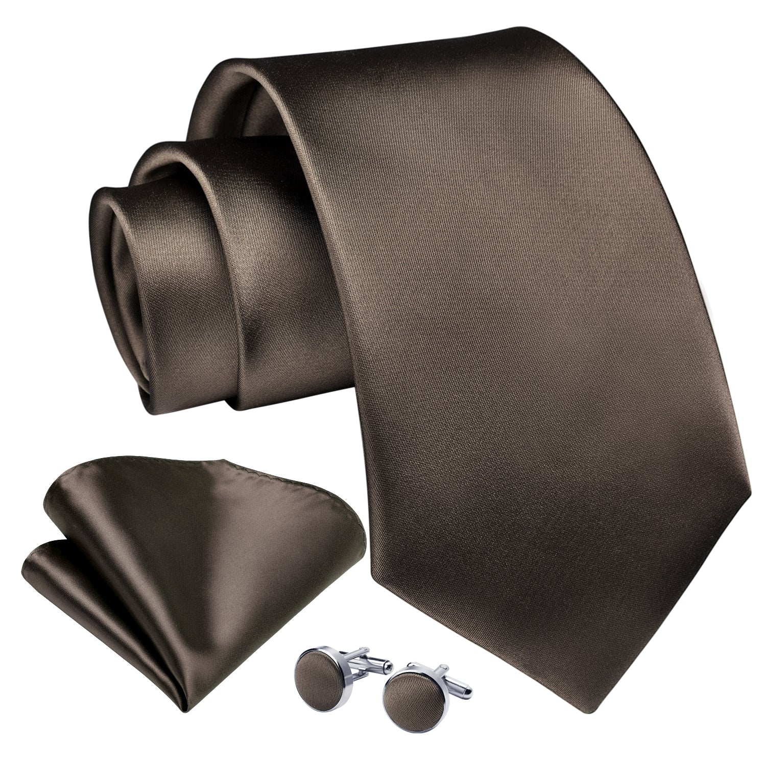 Solid Tie Handkerchief Cufflinks - K1-BROWN