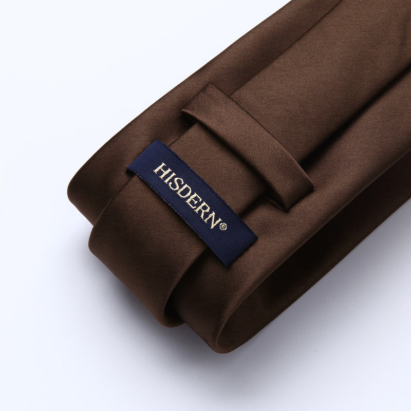 Solid Tie Handkerchief Set - SADDLE BROWN 