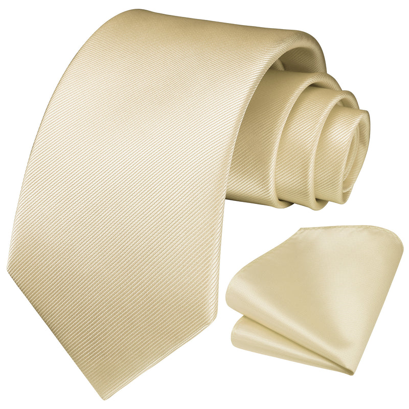 Solid 3.35 inch Tie Handkerchief Set - F-CHAMPAGNE BRIGHT 