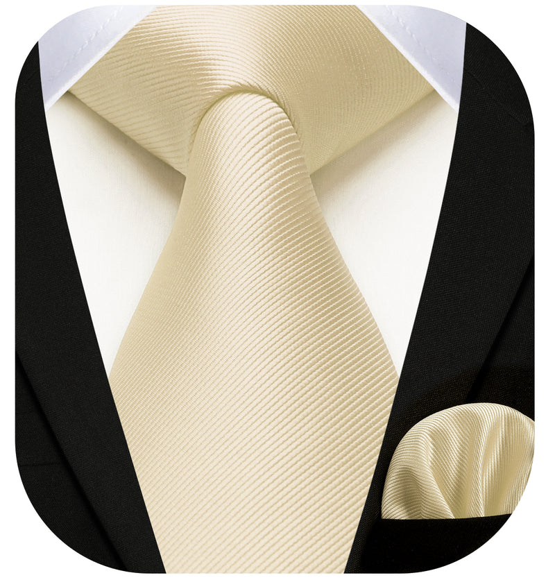 Solid 3.35 inch Tie Handkerchief Set - F-CHAMPAGNE BRIGHT 