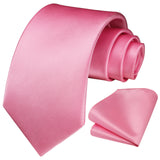 Solid 3.35 inch Tie Handkerchief Set - E-PINK 