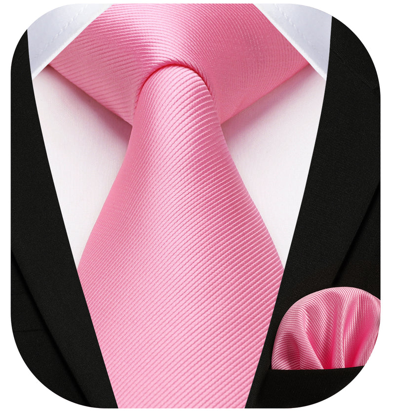 Solid 3.35 inch Tie Handkerchief Set - E-PINK 