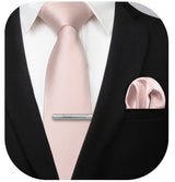 Solid Tie Handkerchief Cufflinks - D- LIGHT PINK 