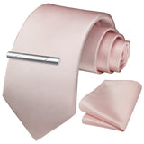 Solid Tie Handkerchief Cufflinks - D- LIGHT PINK 