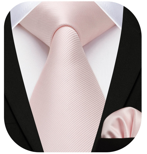 Solid 3.35 inch Tie Handkerchief Set - E-PINK BLUSH 