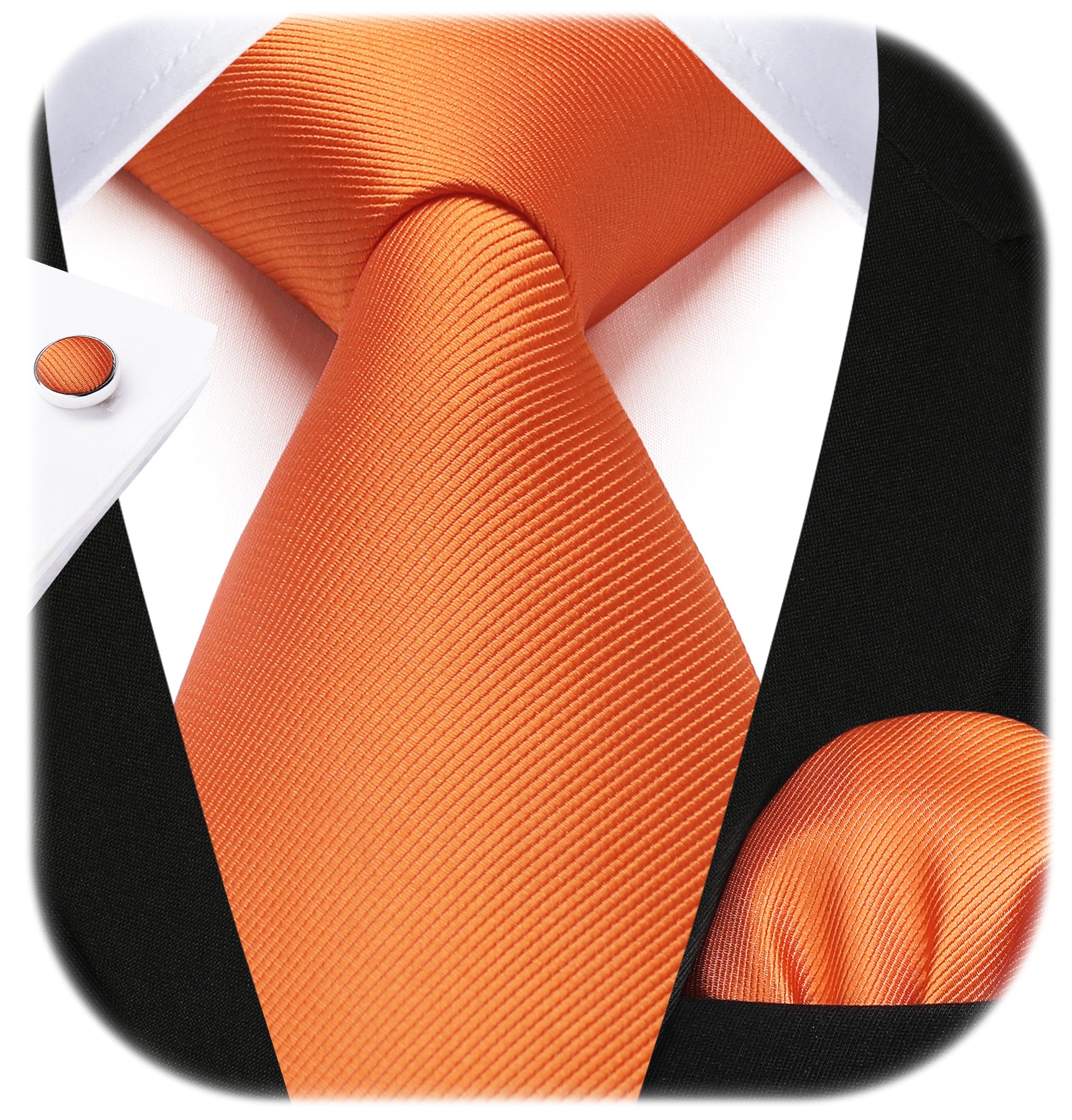 Solid Tie Handkerchief Cufflinks - ORANGE