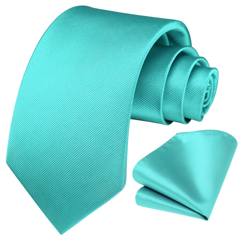 Solid 3.35 inch Tie Handkerchief Set - B-GREEN AQUA 