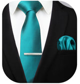 Solid Tie Handkerchief Cufflinks - G- TEAL 