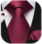 Solid Tie Handkerchief Cufflinks - BURGUNDY/CLARET 