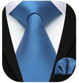 Solid 3.35 inch Tie Handkerchief Set - C-BLUE DUSTY 