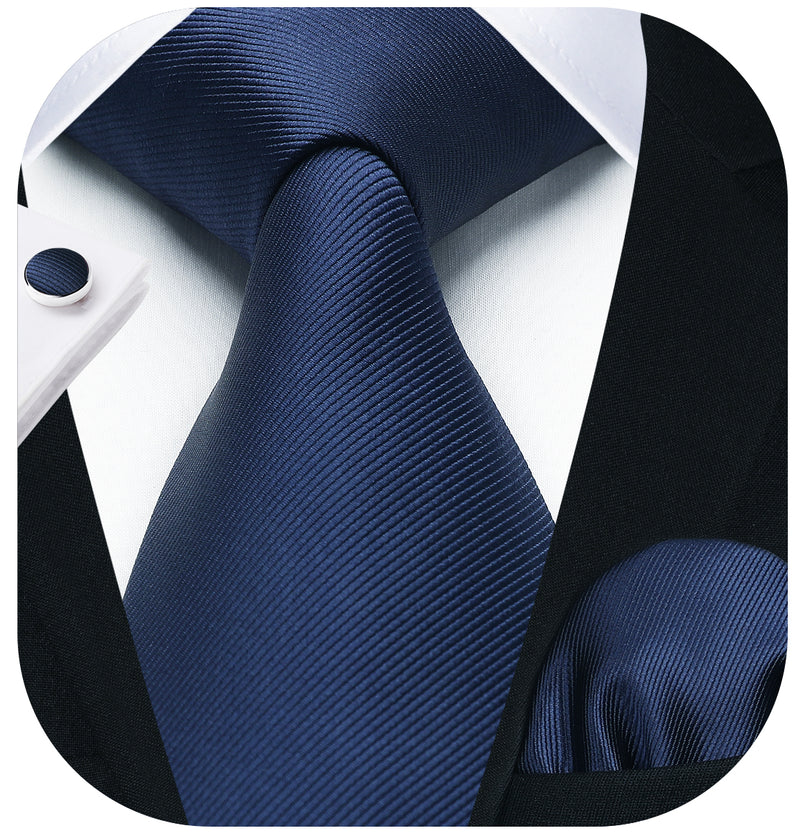 Solid Tie Handkerchief Cufflinks - NAVY BLUE 