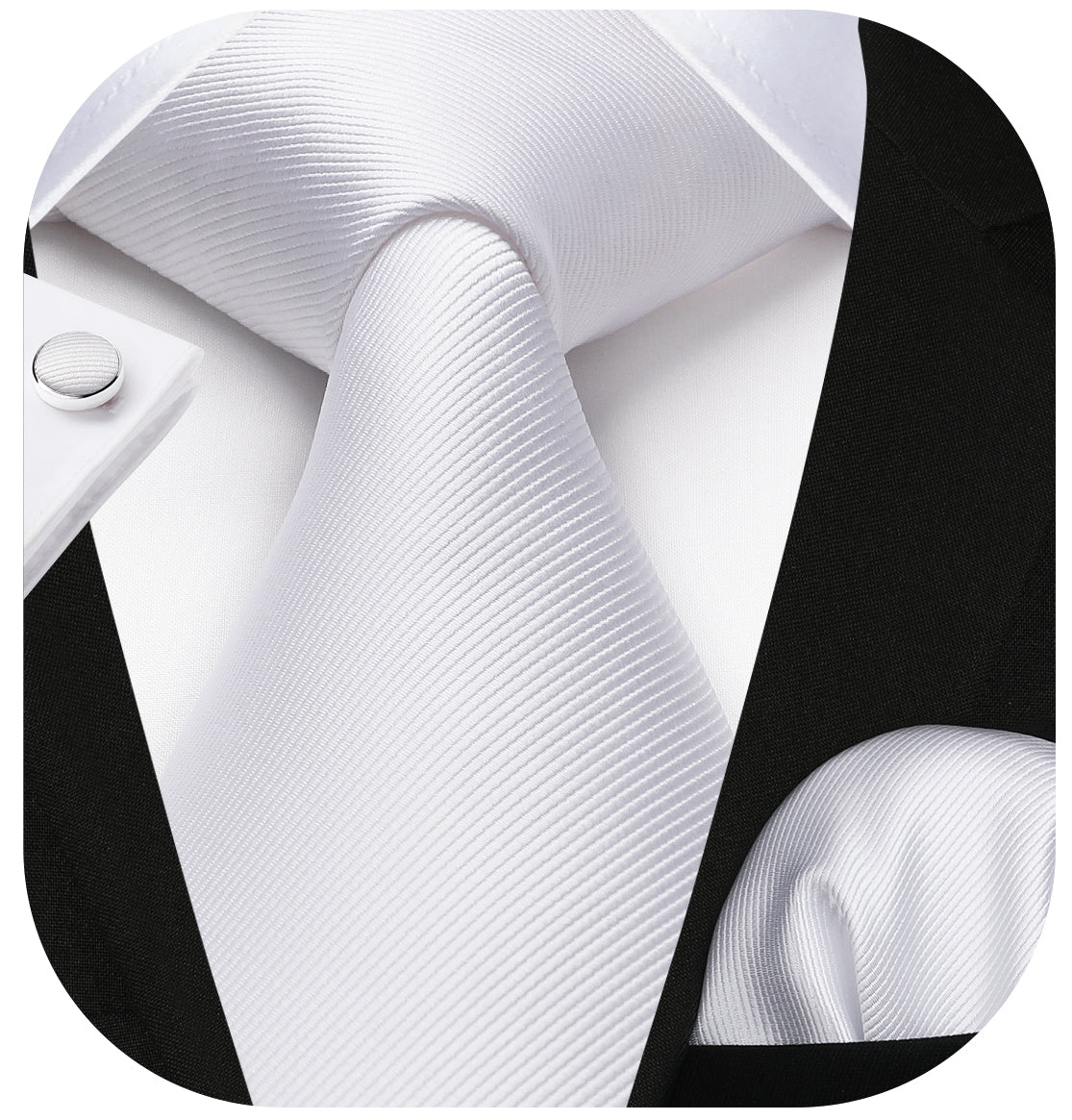 Solid Tie Handkerchief Cufflinks - WHITE