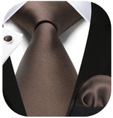 Solid Tie Handkerchief Cufflinks - BROWN 