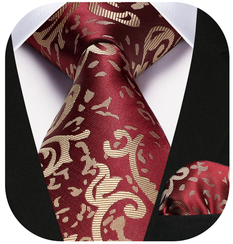 Paisley Tie Handkerchief Set - BURGUNDY/GOLD 