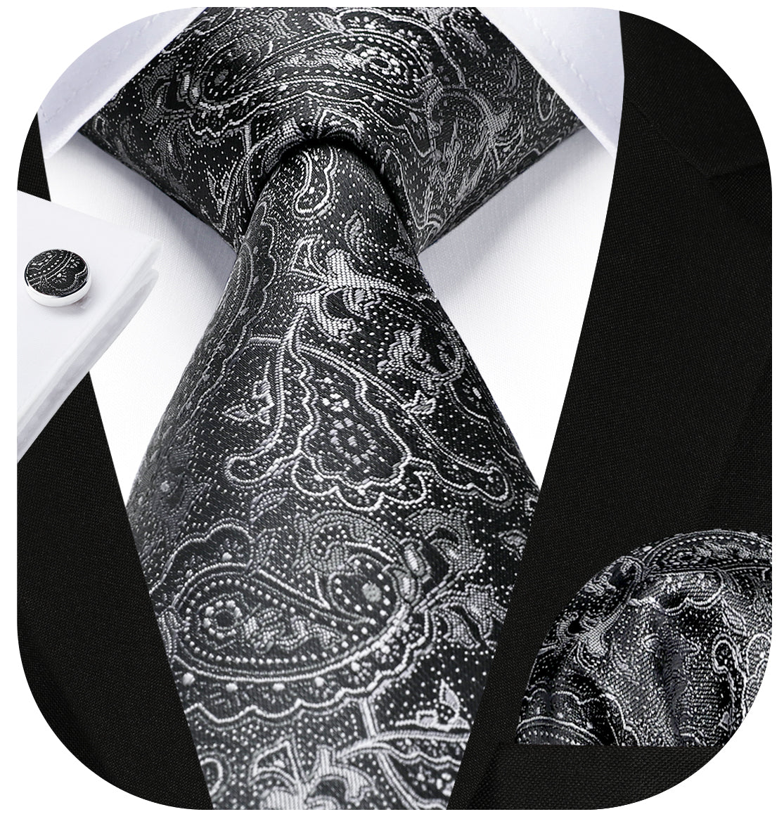 Paisley Tie Handkerchief Cufflinks - BLACK-1