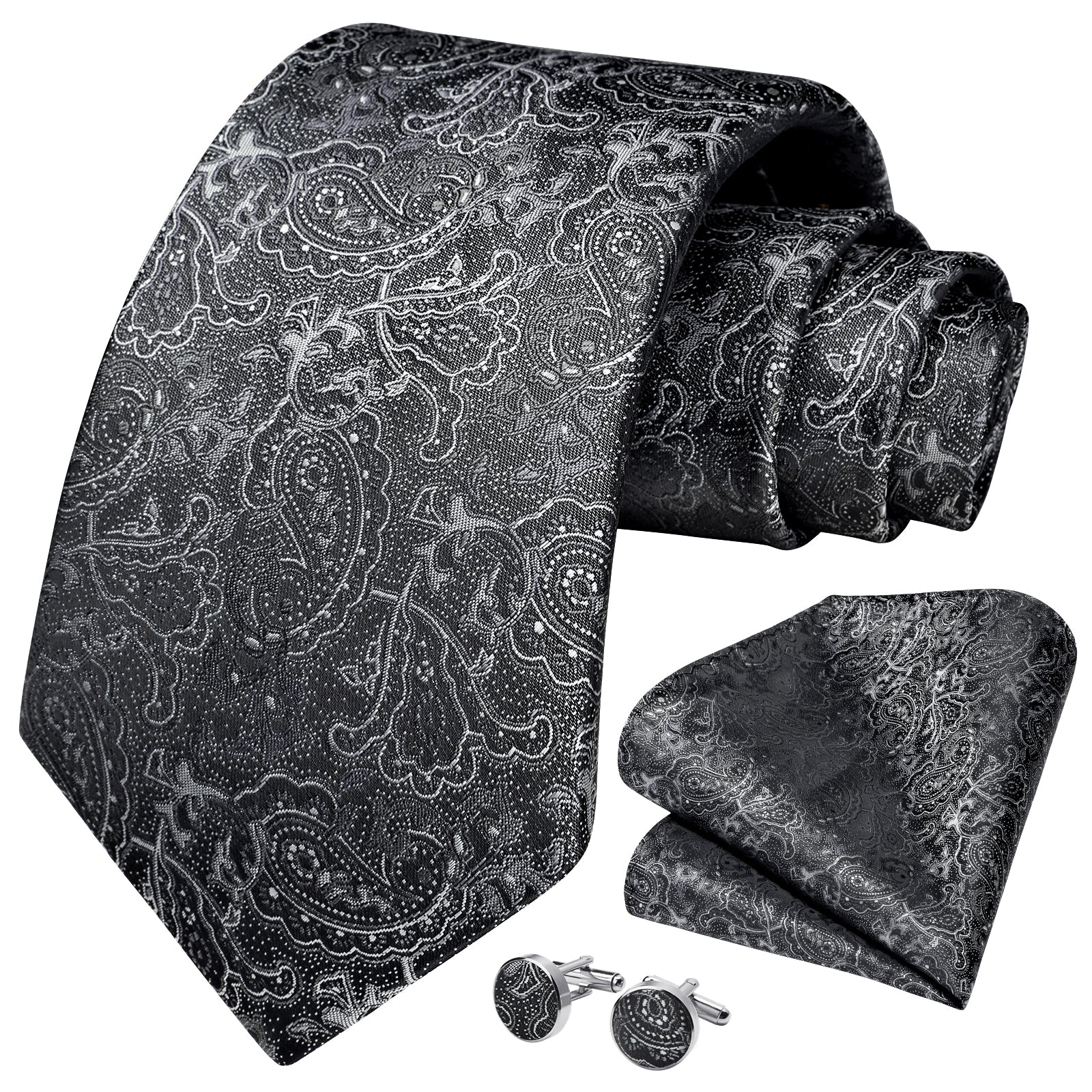 Paisley Tie Handkerchief Cufflinks - BLACK-1