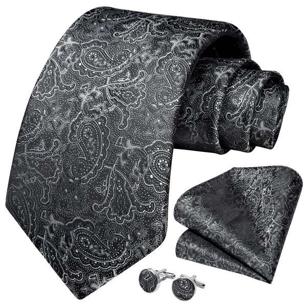 Paisley Tie Handkerchief Cufflinks - BLACK-1 