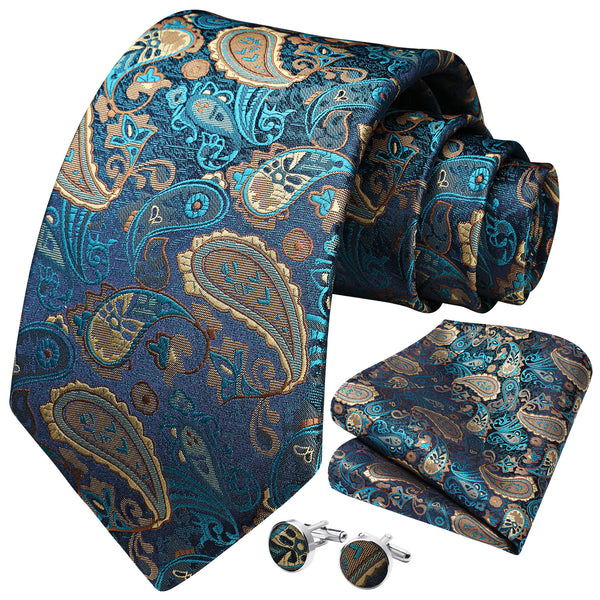 Paisley Tie Handkerchief Cufflinks - GREEN-2 