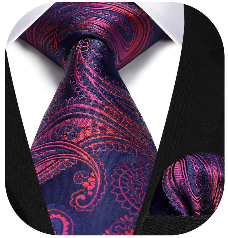 Paisley Tie Handkerchief Set - A5-PURPLE RED 