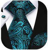 Paisley Tie Handkerchief Cufflinks - BLUE-1 