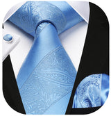 Stripe Tie Handkerchief Cufflinks - B1-BLUE 