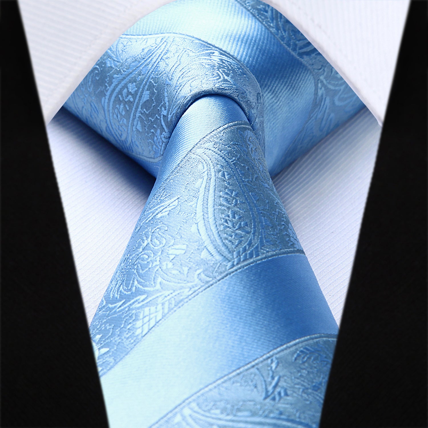 Paisley Stripe Tie Handkerchief Set - D7-LIGHT BLUE