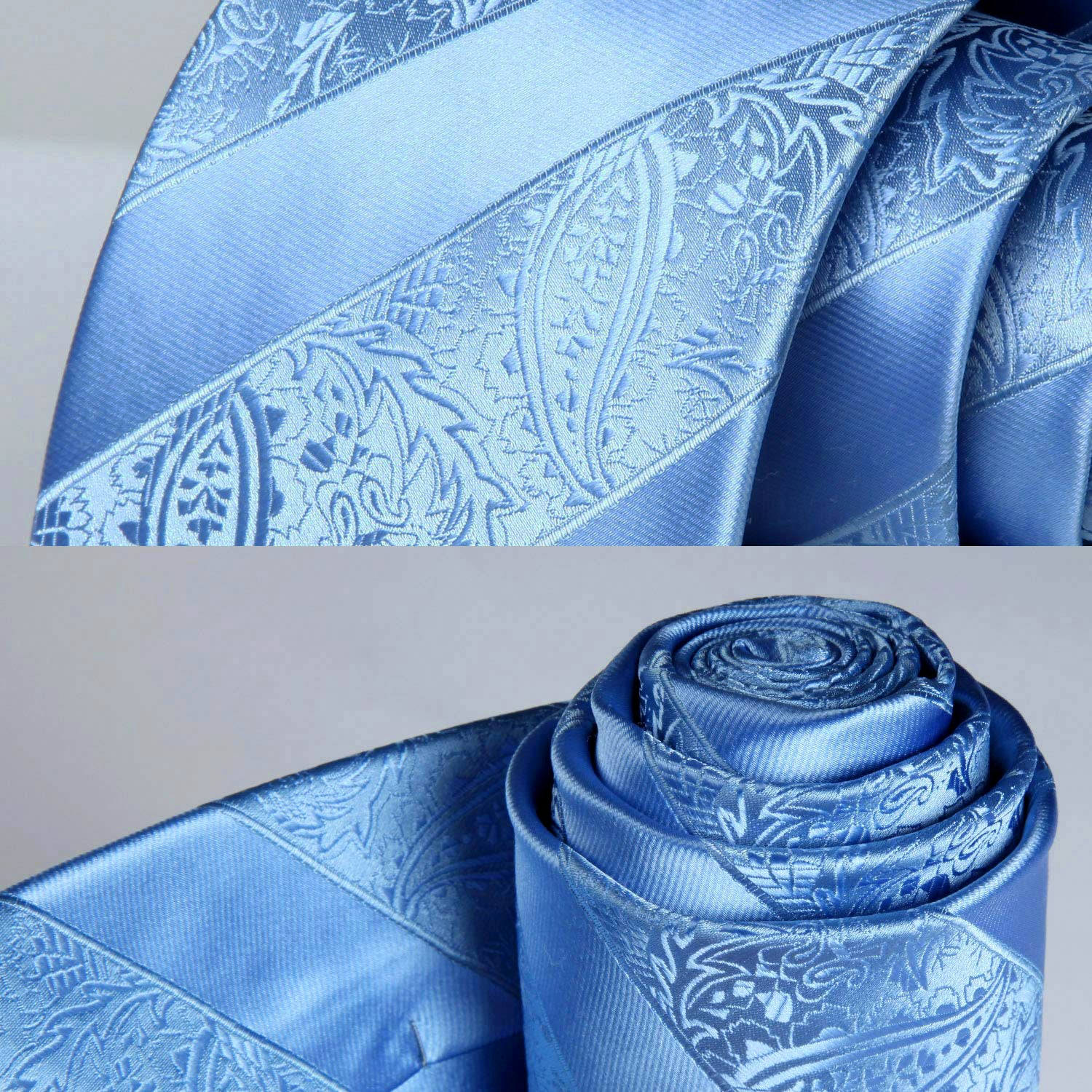Paisley Stripe Tie Handkerchief Set - D7-LIGHT BLUE