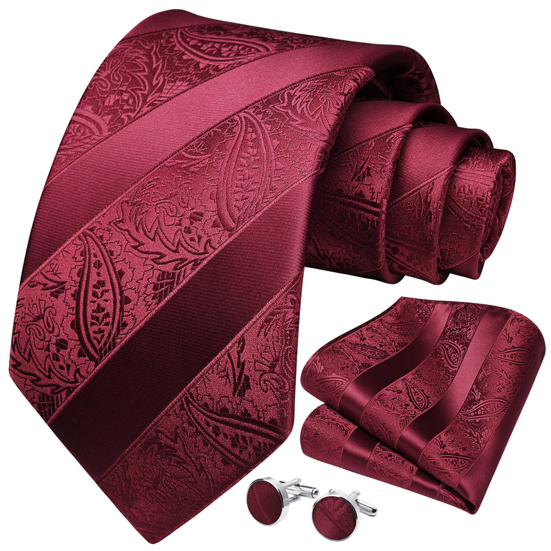 Stripe Tie Handkerchief Cufflinks - B1-RED 