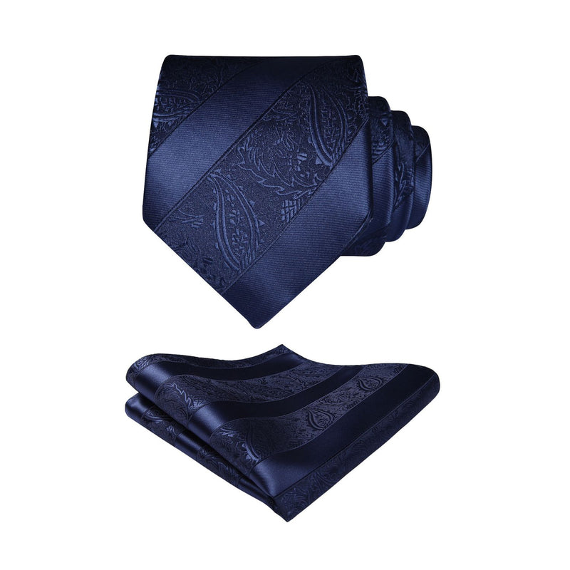 Paisley Stripe Tie Handkerchief Set - D7-LIGHT BLUE