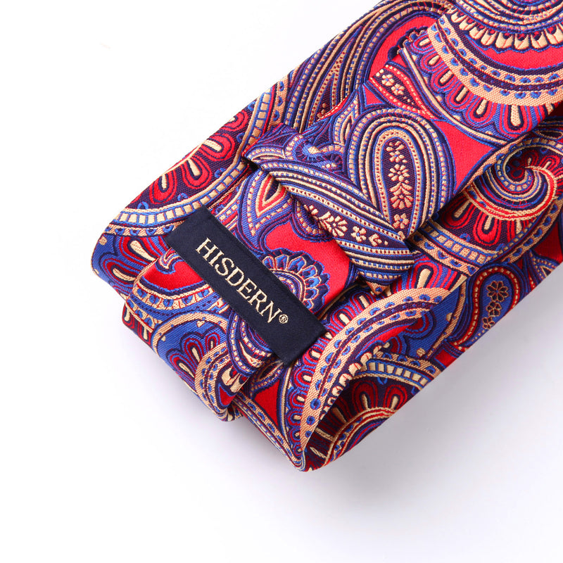 Paisley Tie Handkerchief Set - 04 - RED/BLUE 