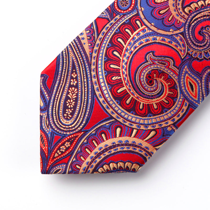 Paisley Tie Handkerchief Set - 04 - RED/BLUE 