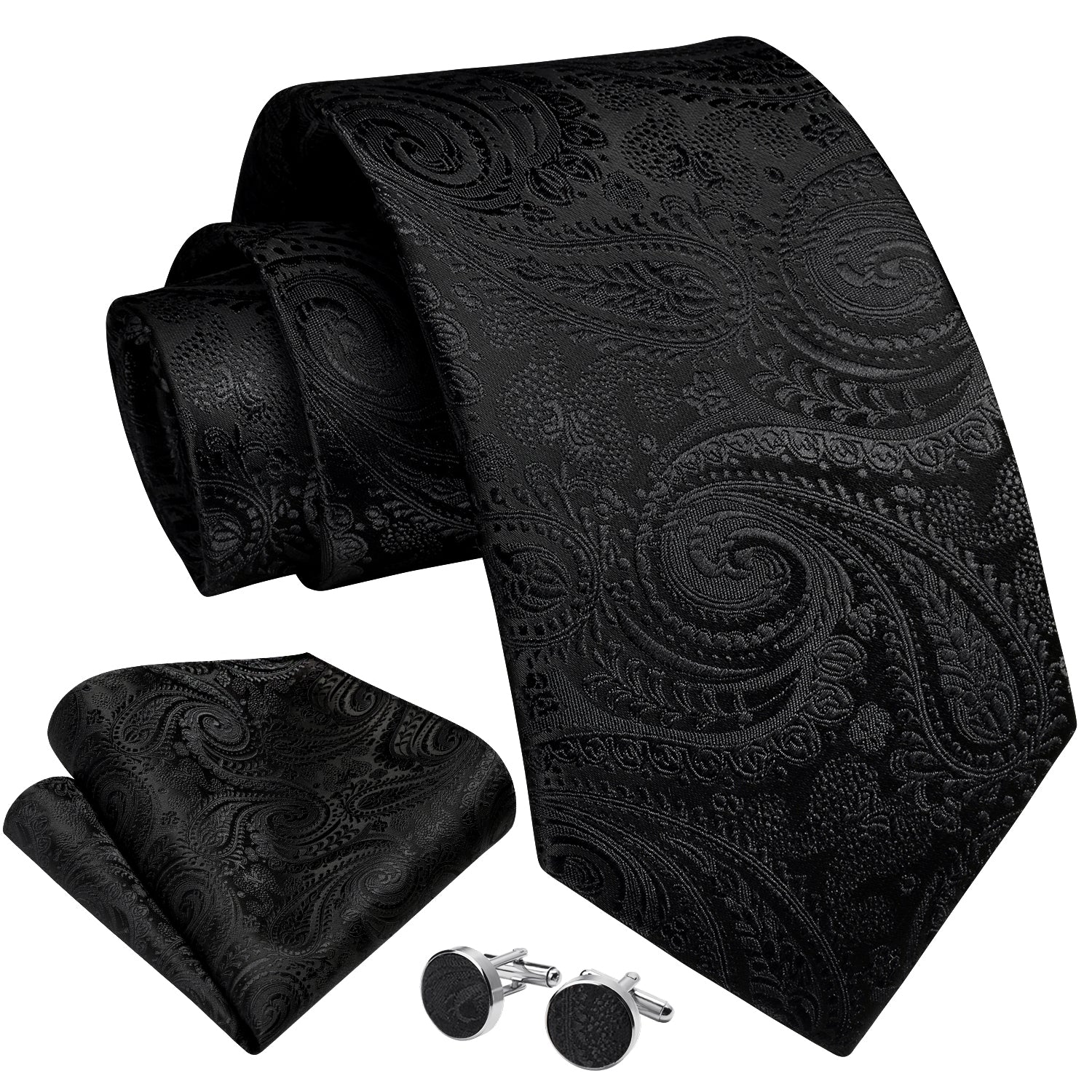 Paisley Tie Handkerchief Cufflinks - BLACK