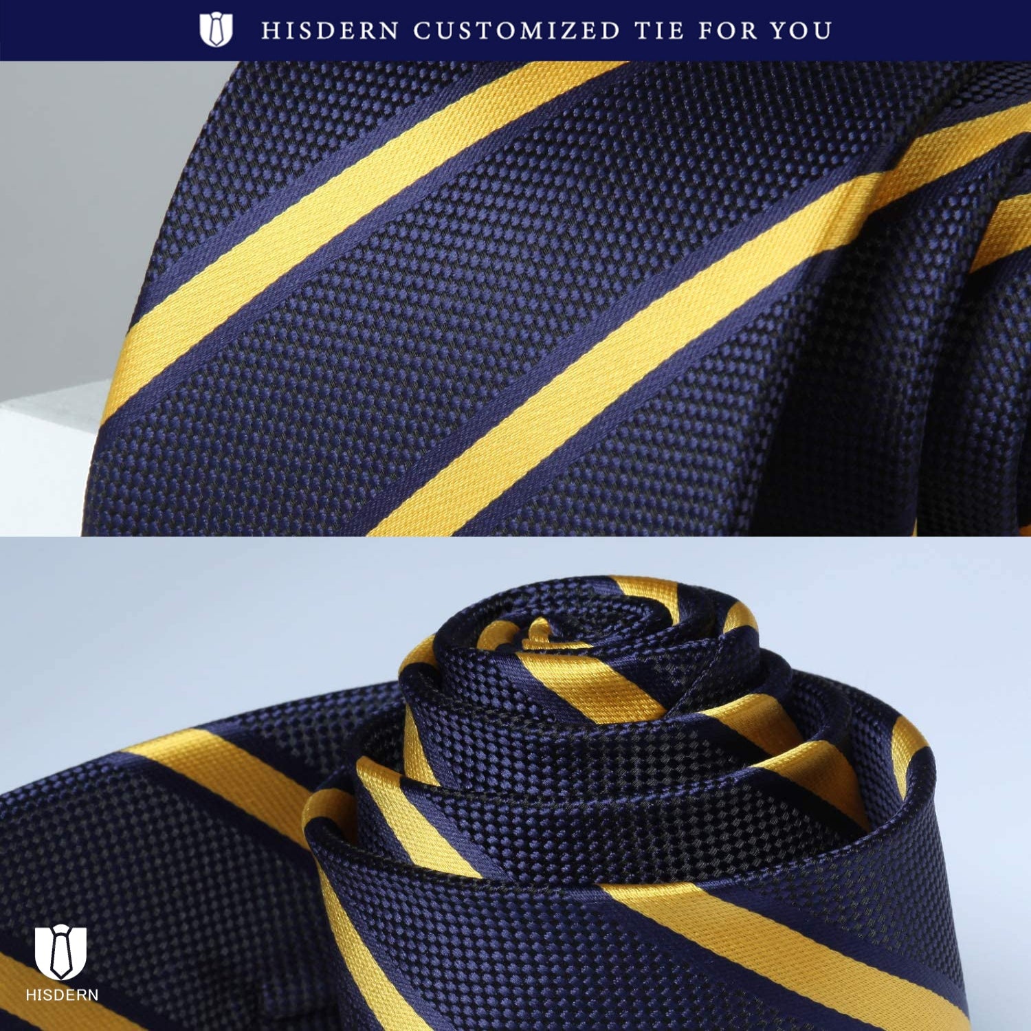 Stripe Tie Handkerchief Set - YELLOW/NAVY