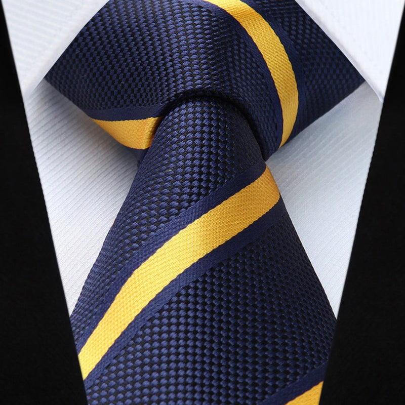 Stripe Tie Handkerchief Set - YELLOW/NAVY