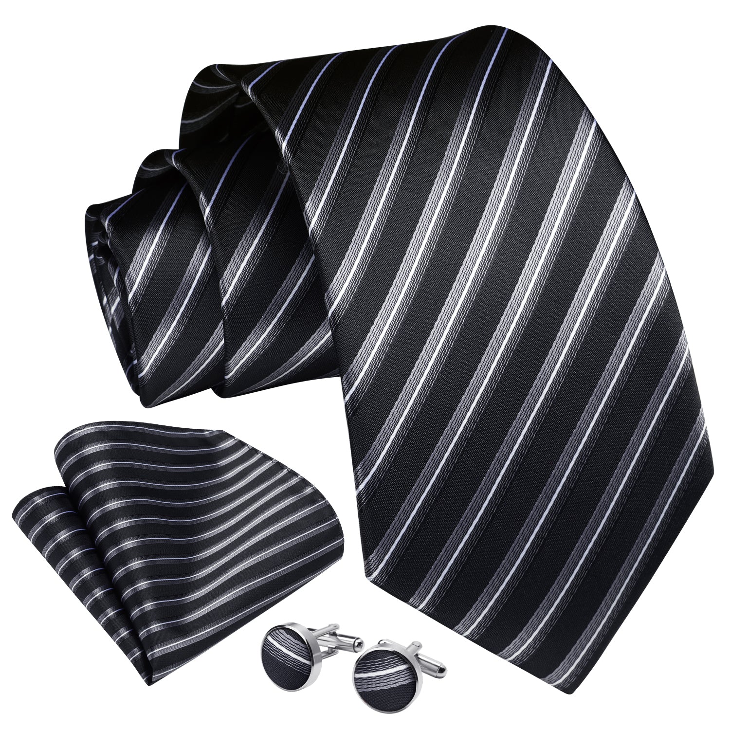 Stripe Tie Handkerchief Cufflinks - C03-BLACK/WHITE