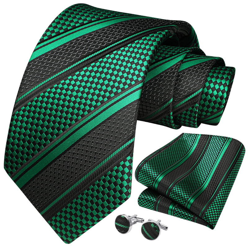 Stripe Tie Handkerchief Cufflinks - C1 - GREEN 